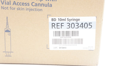 BD 303405 Luer-Lok Tip 10mL Syringe with Vial Access Cannula - Box of 100